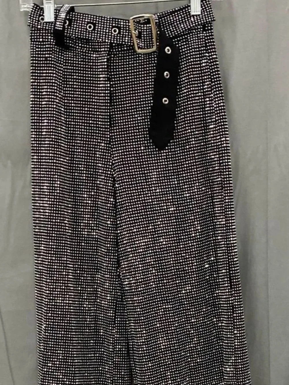 Akira Black Belted Flare Pants Embellished w/Crystal Rhinestones size Small NWF
